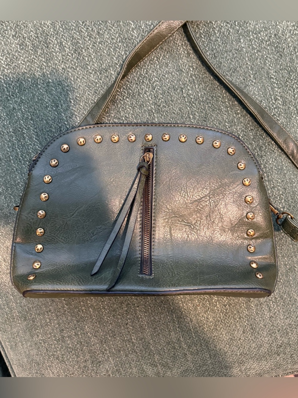 Sam & Hadley Stud-Trim Green Crossbody Bag with Front Zip